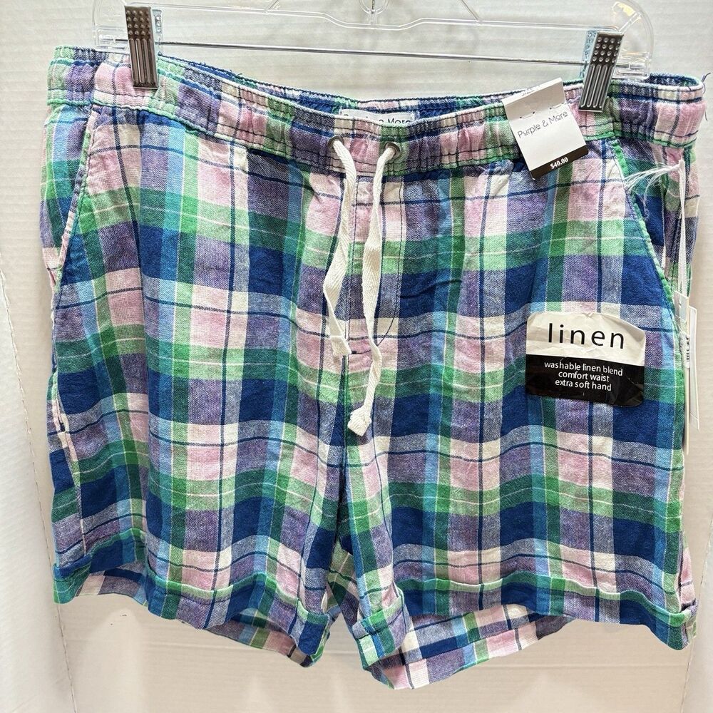 Purple And More Women’s Plaid Linen Shirts Size Large Coastal Relaxed Preppy - Picture 2 of 8